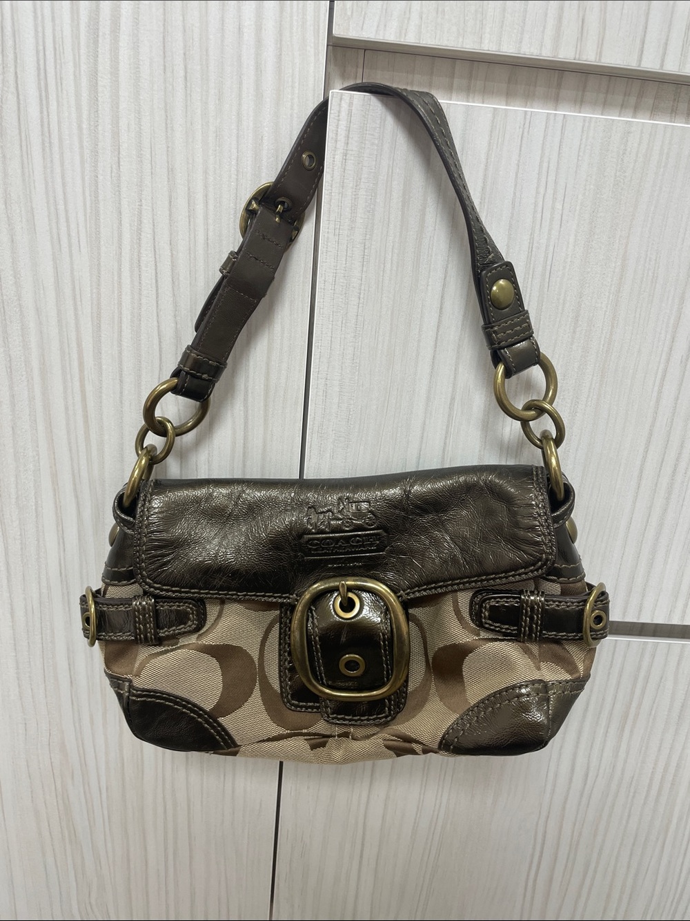 Coach Tan & Dark Brown Signature Canvas Shoulder Bag